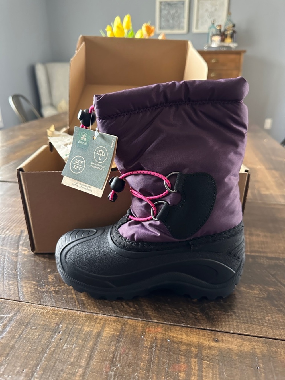 Kamik Purple Kids Snow Boot with Pink Accents